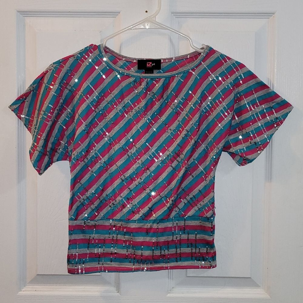 Iz Byer girl m 10-12 stripped sequins top